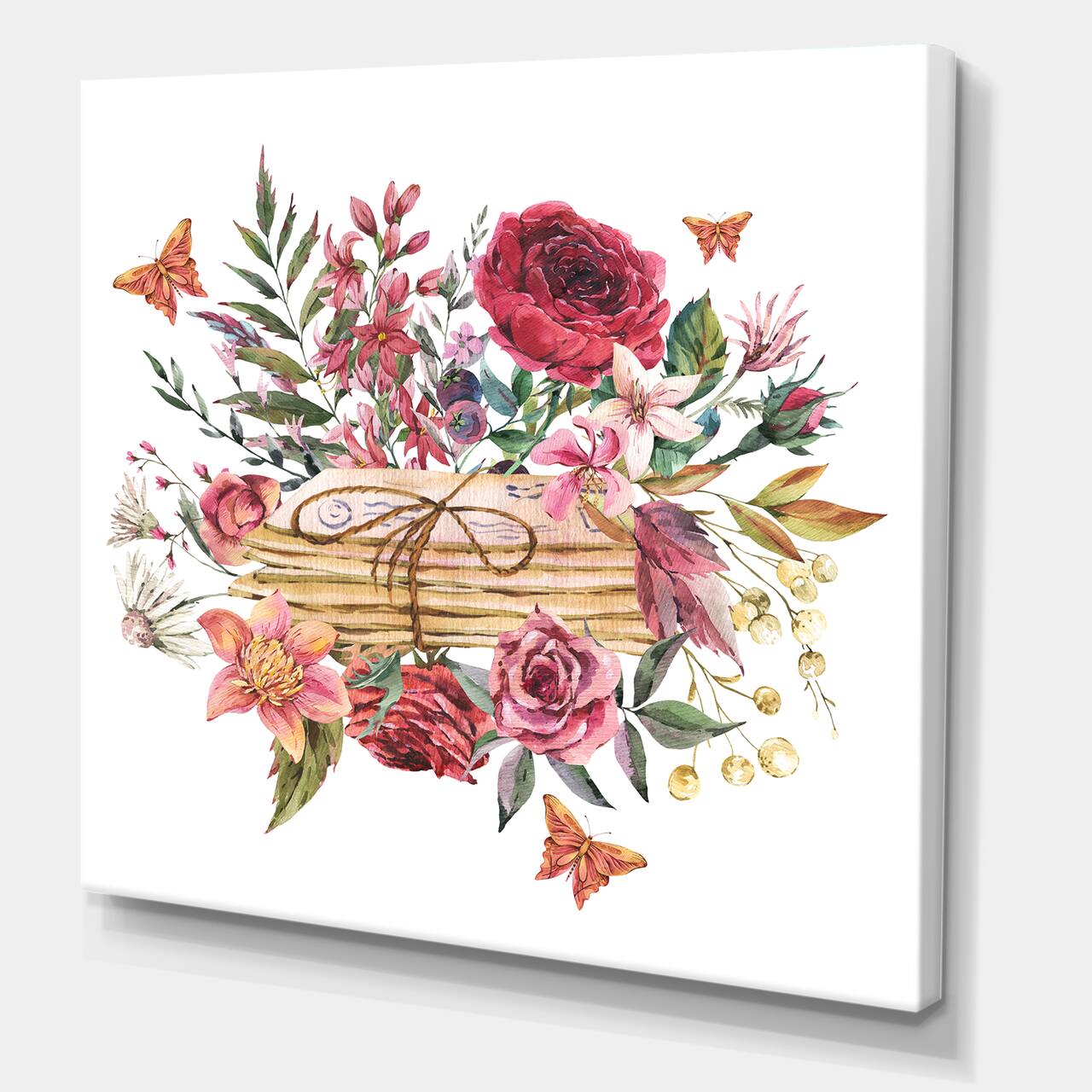 Designart - Vintage Old Letters With Wildflowers - Farmhouse Canvas Wall Art Print